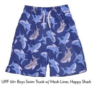 NWT Swim shorts Trunks little boys sz 6 blue shark drawstring flaphappy SPF 50